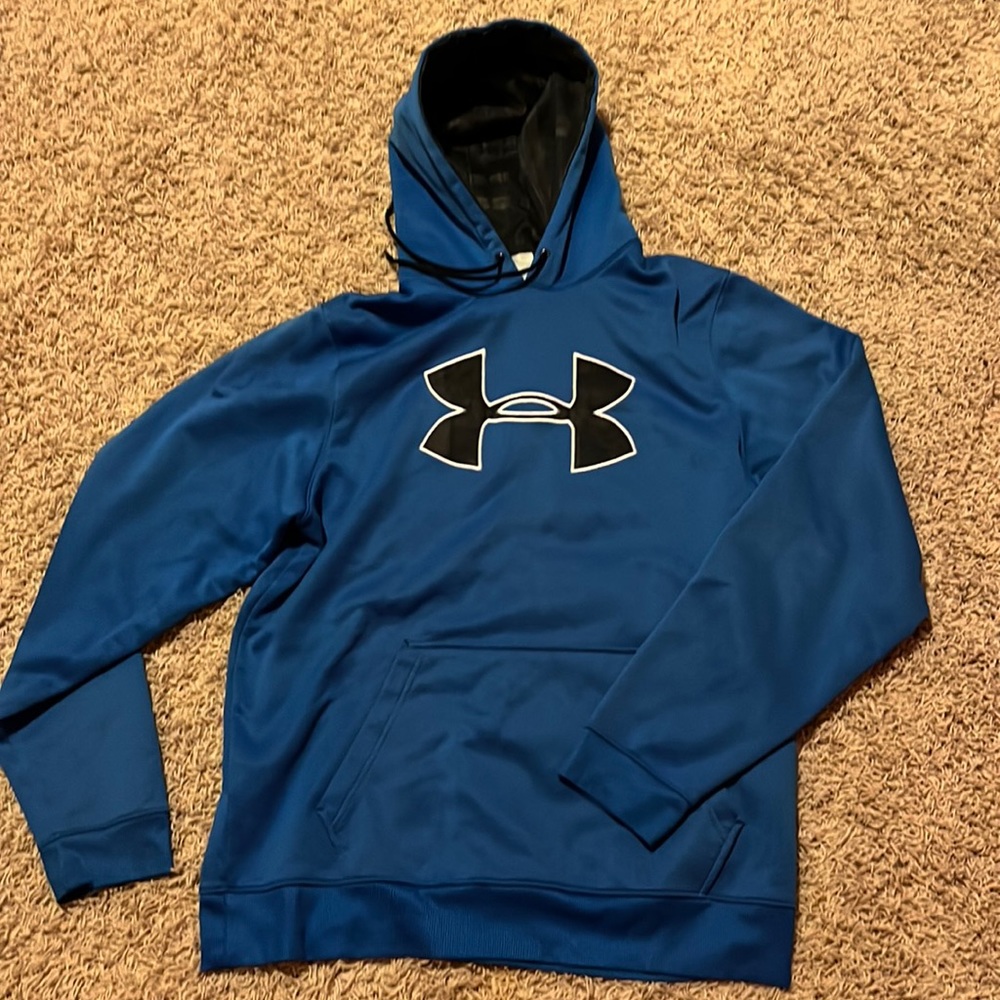 Under Armour Hooded Sweatshirt, royal blue, single front pocket, Size L.